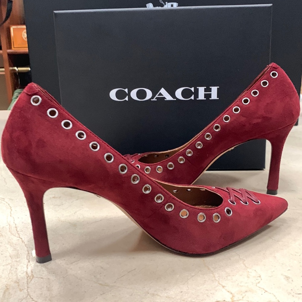 COACH VARICK LACE-UP PUMP IN MERLOT WITH 85MM HEEL SIZE US 8 - Picture 6 of 11